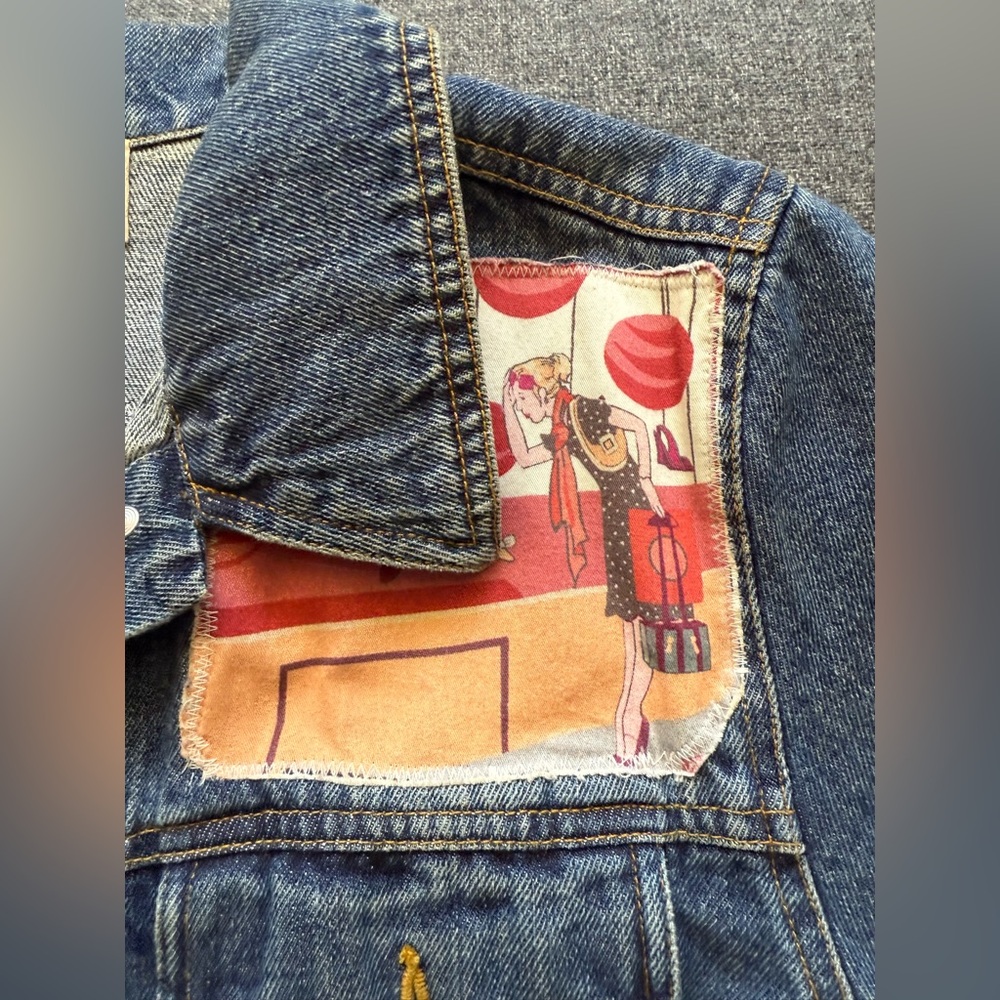 Jane Ellisa Artistic Creations Patchwork Embellished Denim Jacket Size Small - Picture 4 of 14